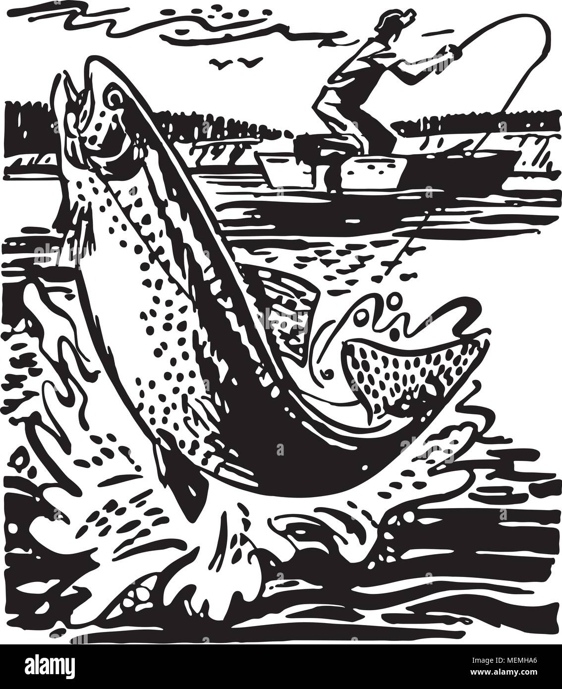 Fisherman anéanties par truite - Retro Clipart Illustration Illustration de Vecteur