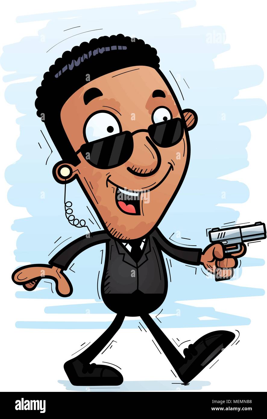Illustration d'une caricature d'un homme noir, agent des services secrets de la marche. Illustration de Vecteur
