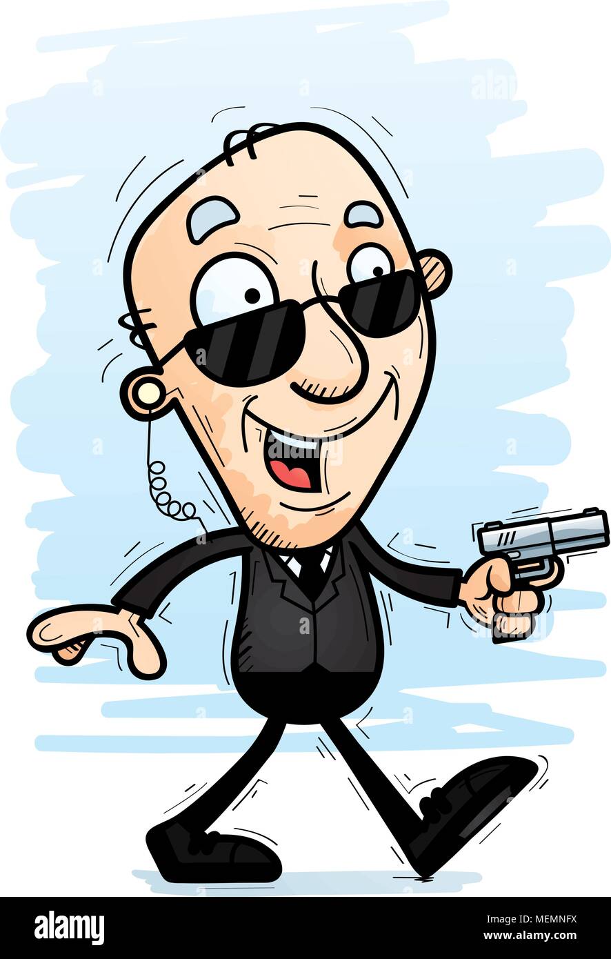 Illustration d'une caricature d'un homme citoyen senior agent des services secrets de la marche. Illustration de Vecteur