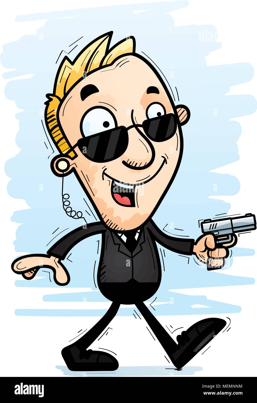 Illustration d'une caricature d'un homme agent des services secrets de la marche. Illustration de Vecteur