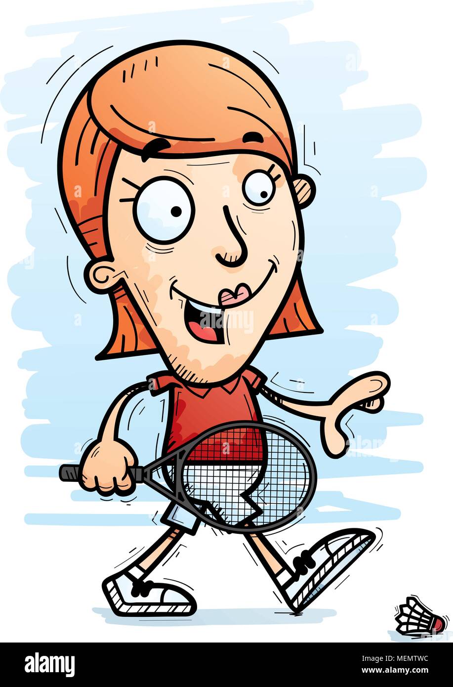Illustration d'une caricature d'un joueur de badminton femme marche à pied. Illustration de Vecteur