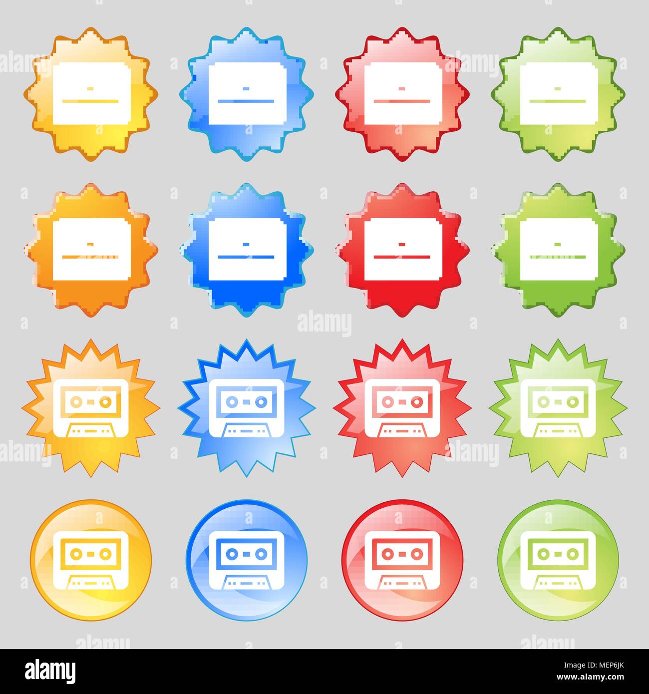 Icône de l'audiocassette signe. Grand ensemble de 16 boutons modernes colorés pour votre conception. Vector illustration Illustration de Vecteur