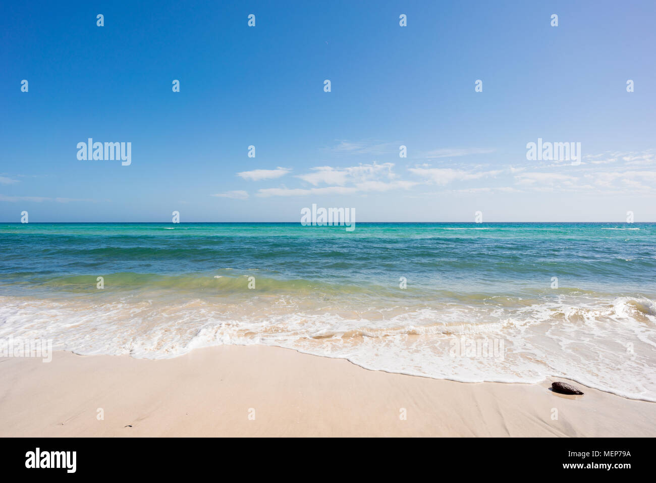 Vague de l'océan bleu sur une plage de sable. L'arrière-plan. Banque D'Images