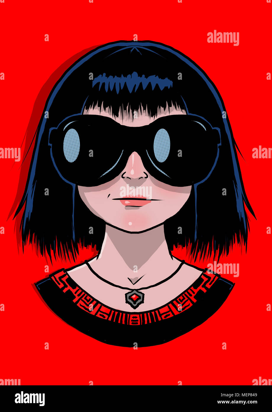 Illustration numérique de fille avec des lunettes de soleil noir Banque D'Images