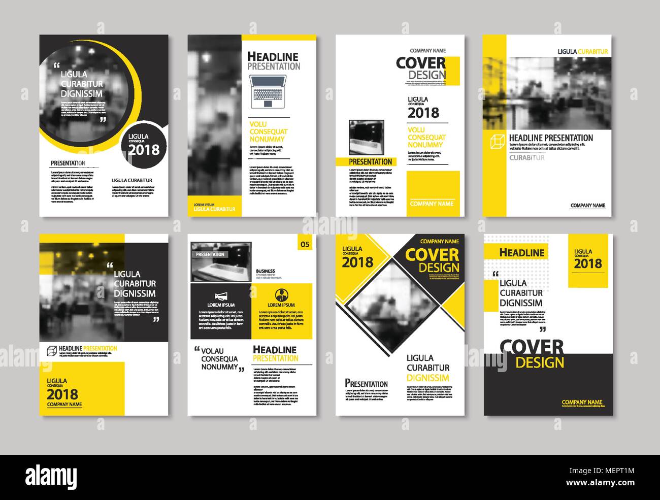 Ensemble de couverture jaune et la mise en page brochure, flyer, affiche, rapport annuel, des modèles de conception. Pour l'entreprise livre, magazine, présentation, portfolio, cor Illustration de Vecteur