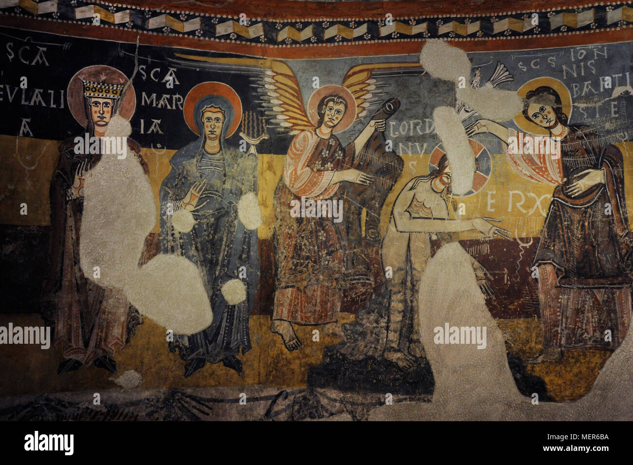 Anonyme, la Catalogne. Chevet de Estaon. Milieu du 12e siècle. Détail représentant le Baptême du Christ. Fresque transférée à toile. À partir de l'ancienne église de Santa Eulalia de Estaon, province de Lleida, Espagne. Musée national d'Art de Catalogne (MNAC). Barcelone. La Catalogne. L'Espagne. Banque D'Images