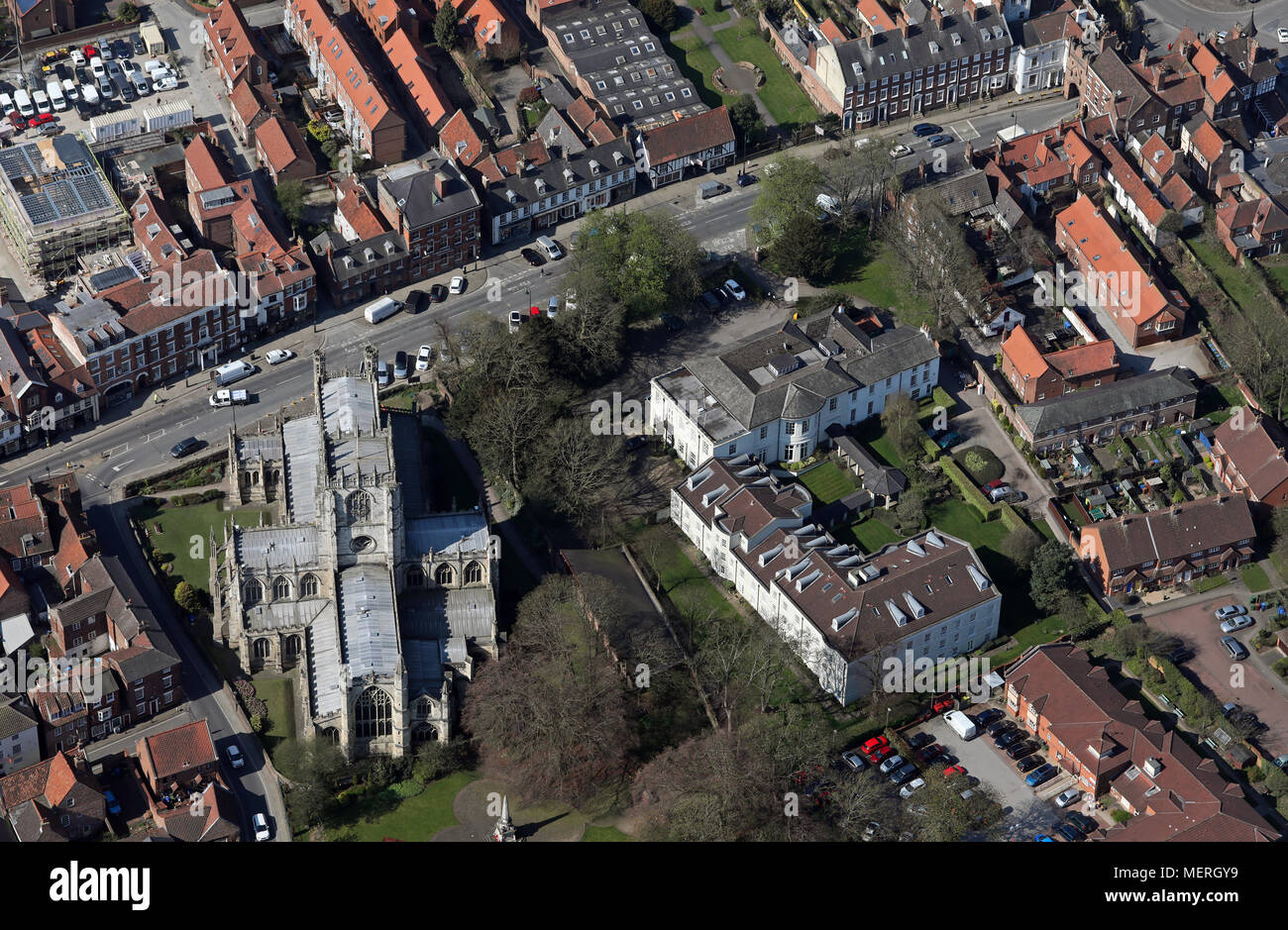 Vue aérienne de St Marys Manor à Beverley town center, East Yorkshire Banque D'Images