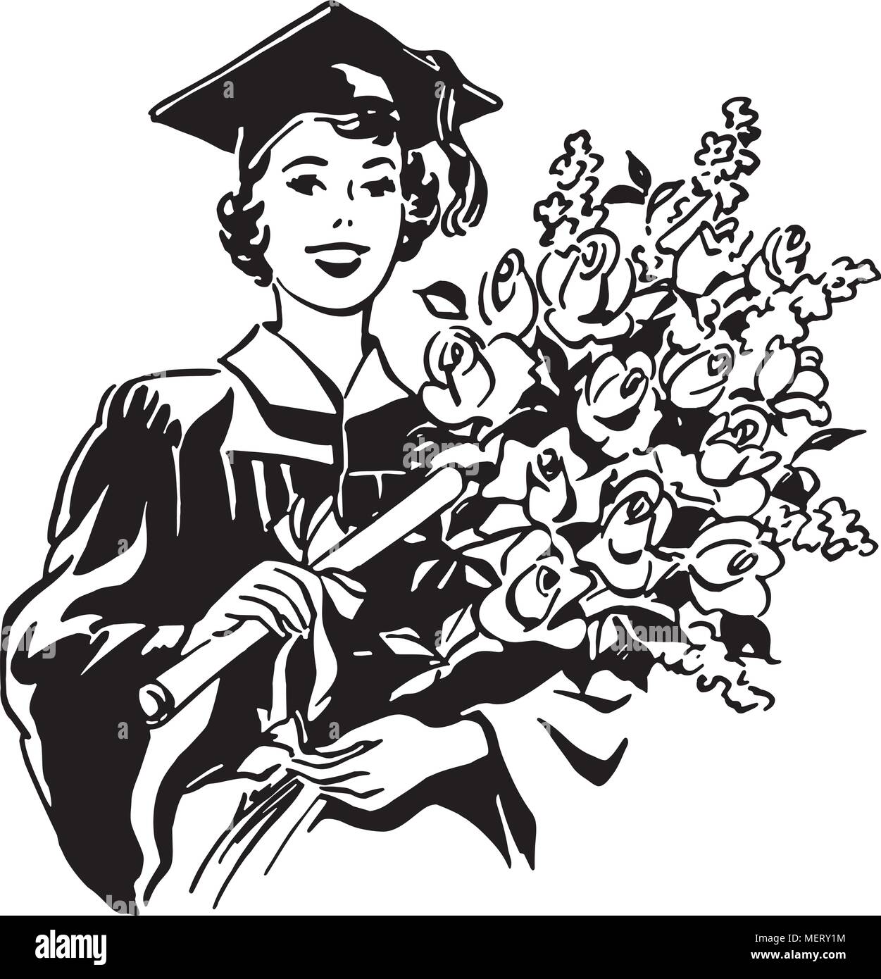 Un cadeau fleurs joyeux - Retro Illustration Art Ad Illustration de Vecteur Un cadeau fleurs joyeux - Retro Illustration Art Ad Illustration de Vecteur