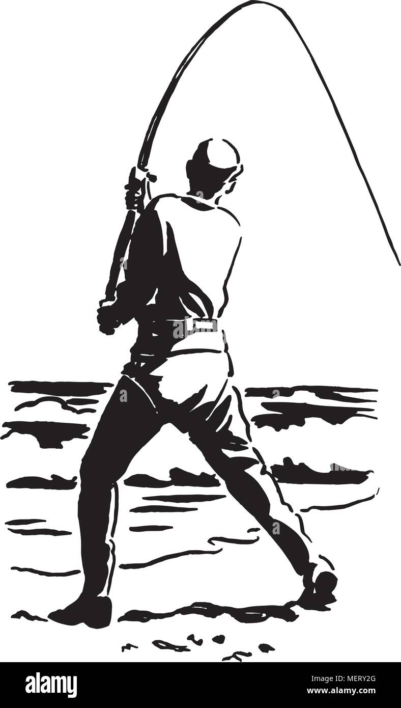 La pêche à la mouche - Retro Clipart Illustration Illustration de Vecteur
