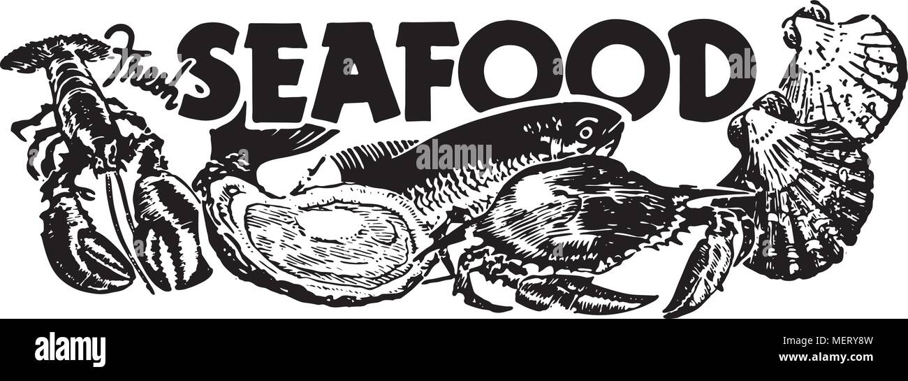 Des fruits de mer Rétro - Petite annonce bannière Illustration de Vecteur