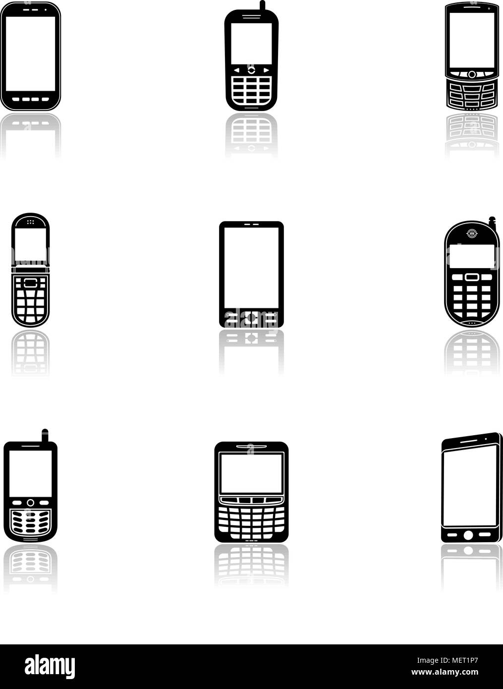 Icônes de téléphone mobile avec réflexion Illustration de Vecteur