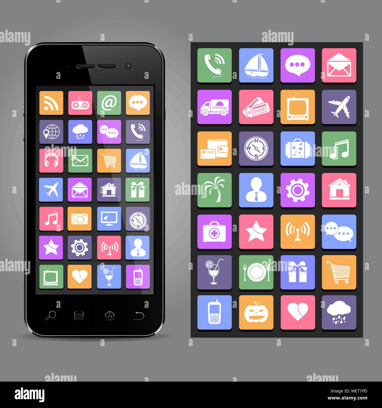 Smartphone à écran tactile avec des icônes d'application Illustration de Vecteur