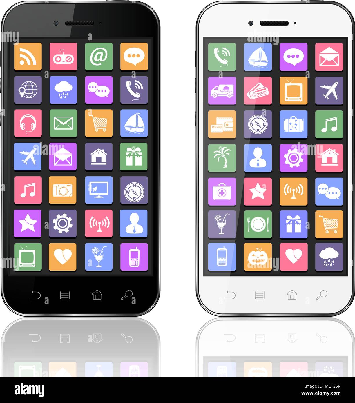 Le noir et blanc avec des icônes des applications smartphones Illustration de Vecteur