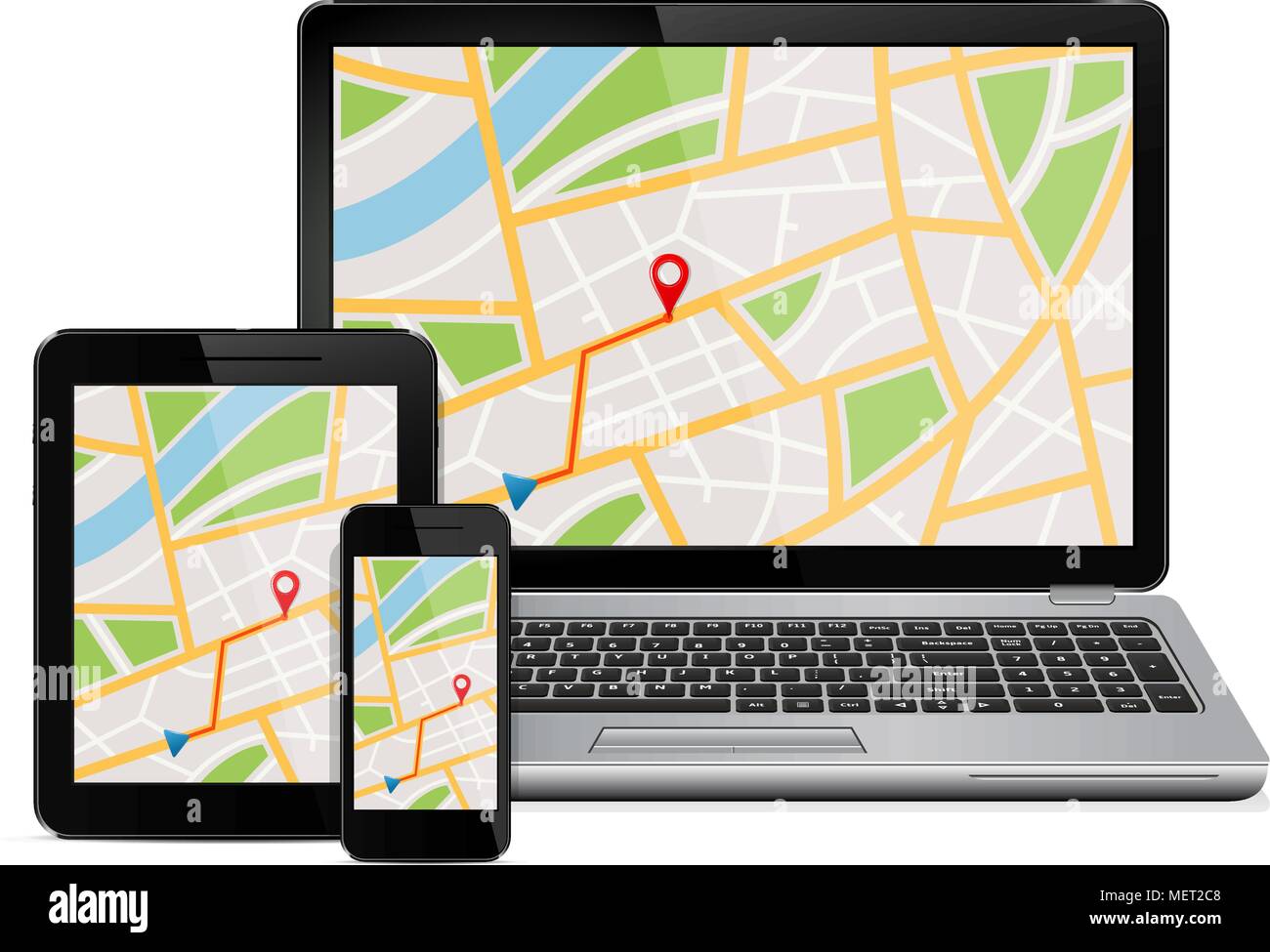 Carte de navigation GPS sur l'affichage des appareils numériques modernes Illustration de Vecteur