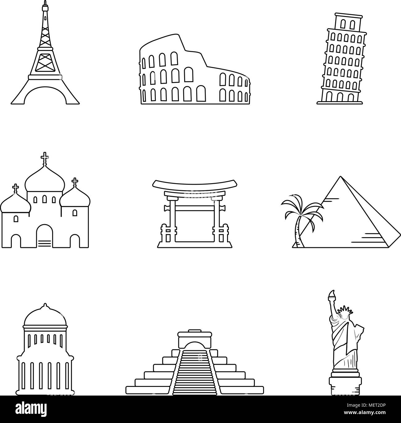 Bâtiments célèbres icônes Illustration de Vecteur