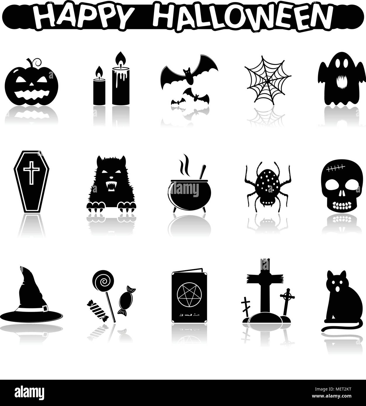 Icônes d'halloween avec réflexion Illustration de Vecteur