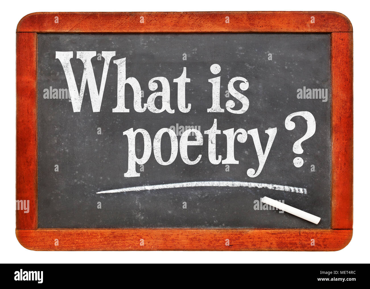 Qu'est-ce que la poésie ? La craie blanche sur un tableau noir ardoise du texte. Banque D'Images