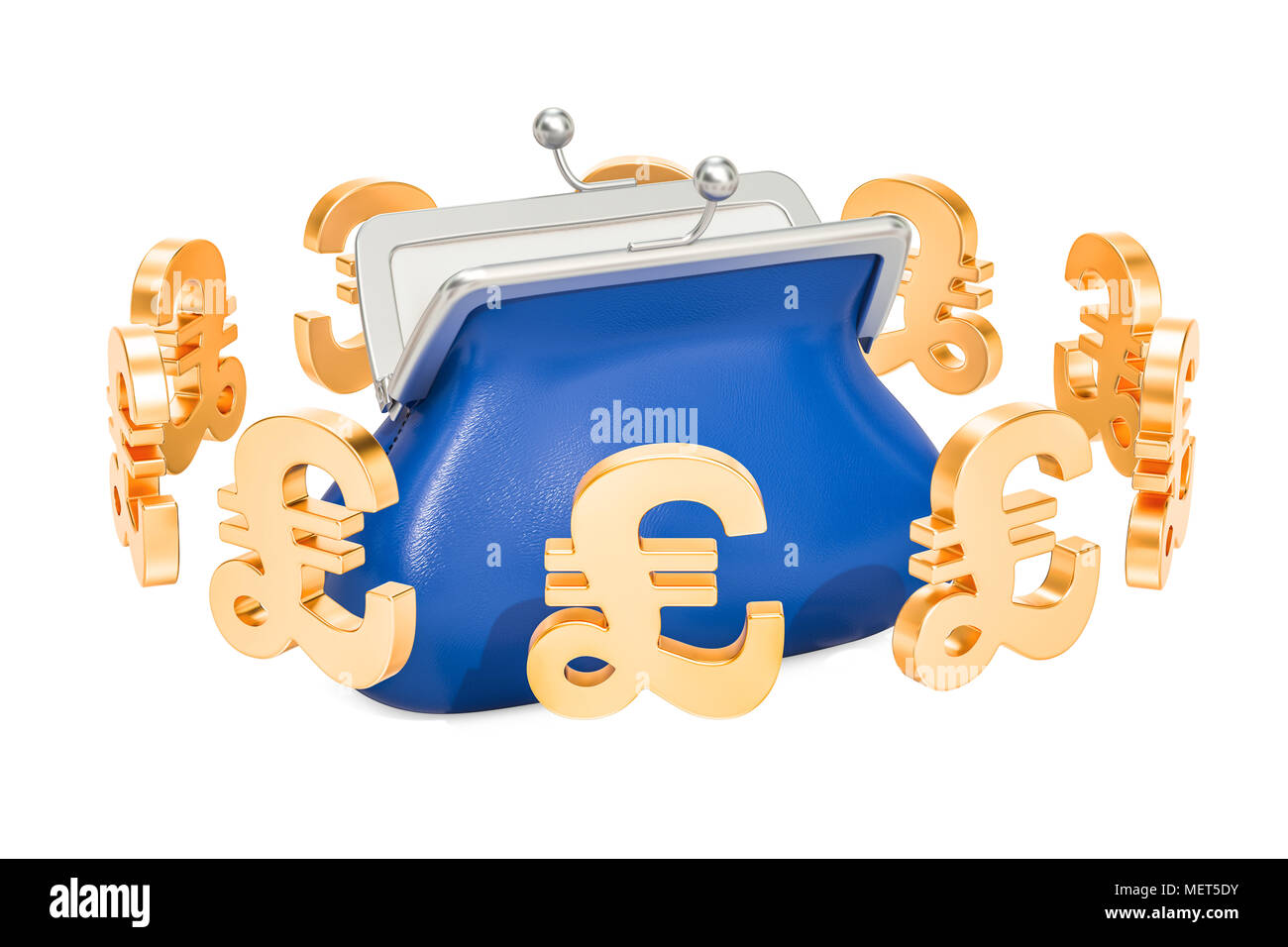 Bourse avec livre sterling symboles autour, rendu 3D isolé sur fond blanc Banque D'Images