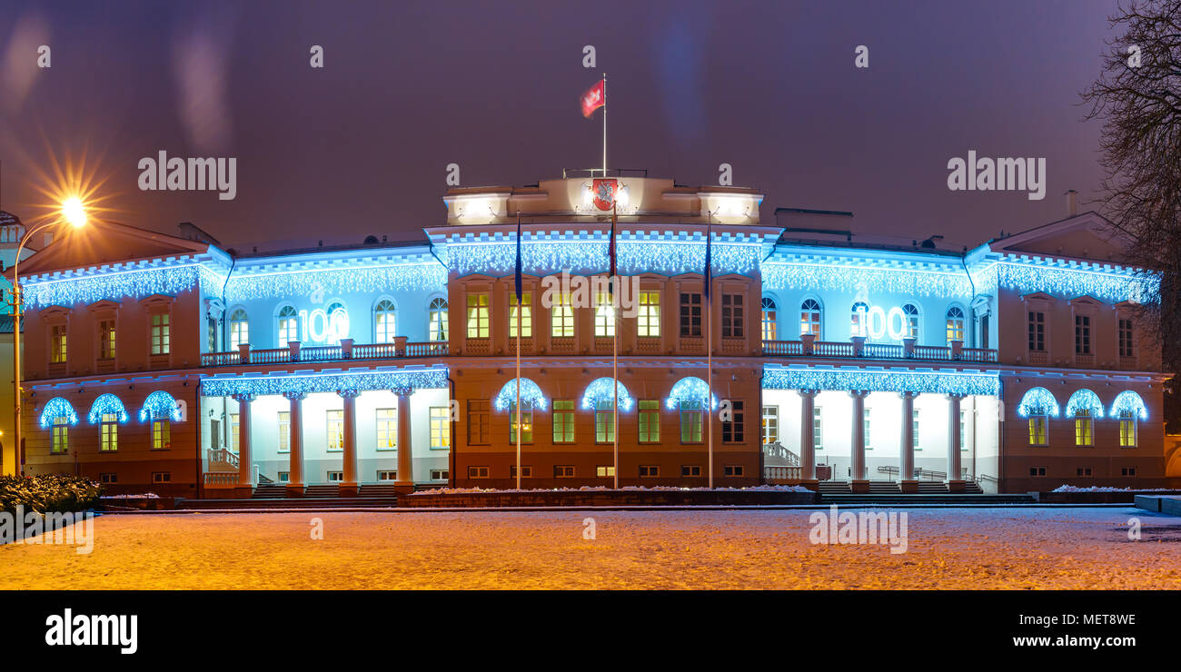 Nuit au palais présidentiel, Vilnius, Lituanie Banque D'Images