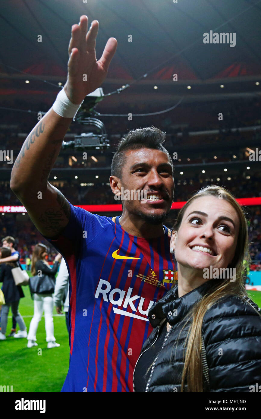 Madrid, Espagne. Credit : D. 21e Apr, 2018. Paulinho (Barcelone) Football/Football : Copa del Rey match final entre Sevilla FC 0-5 FC Barcelone au stade Wanda Metropolitano de Madrid, Espagne. Credit : D .Nakashima/AFLO/Alamy Live News Banque D'Images