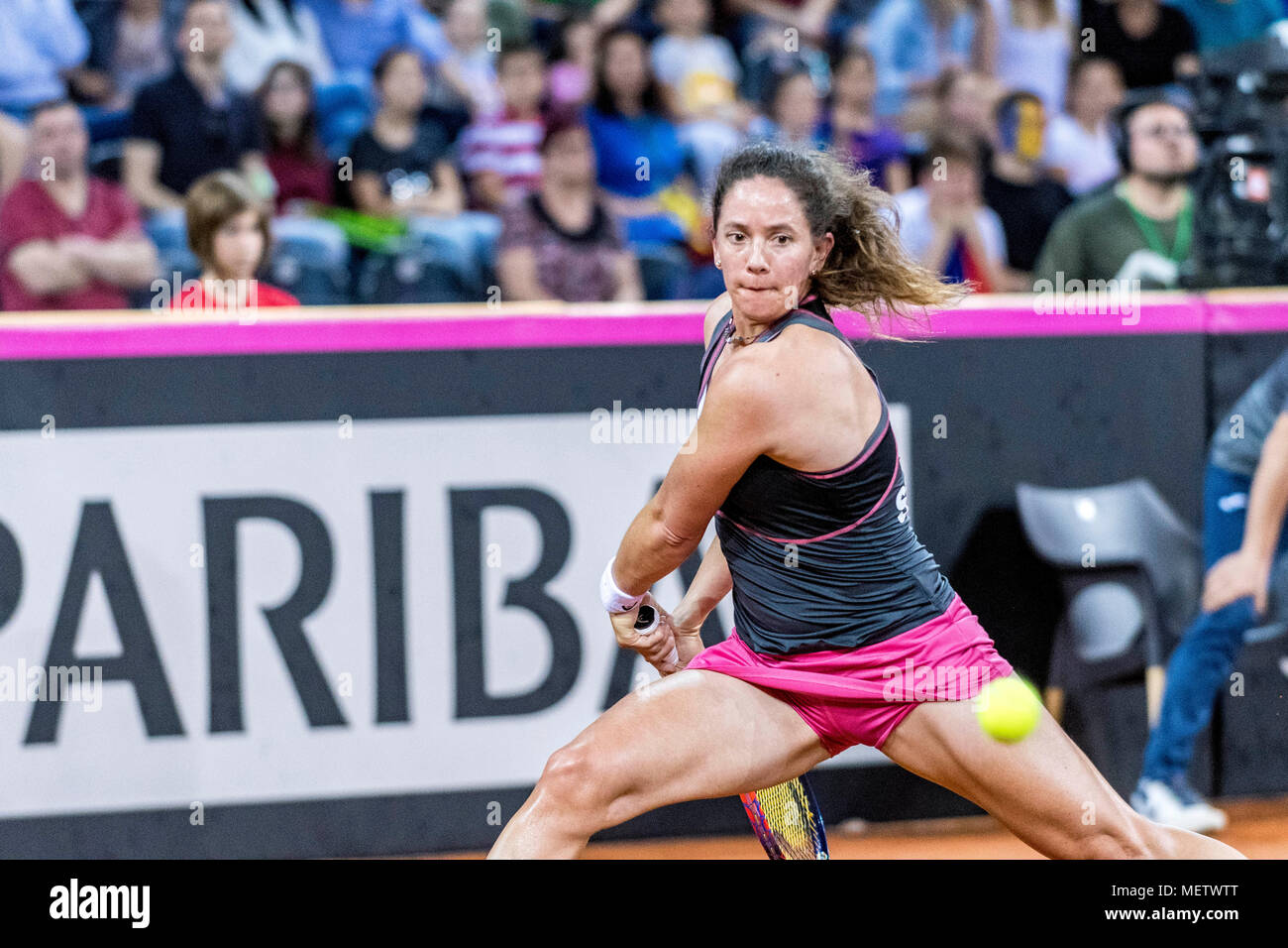 22 avril 2018 : Patty Schnyder (SUI) lors de la Fed Cup par BNP 2018 match entre la Roumanie et la Suisse à Sala Polivalenta, Cluj-Napoca, Roumanie ROU. Copyright : Cronos/Catalin Soare Banque D'Images