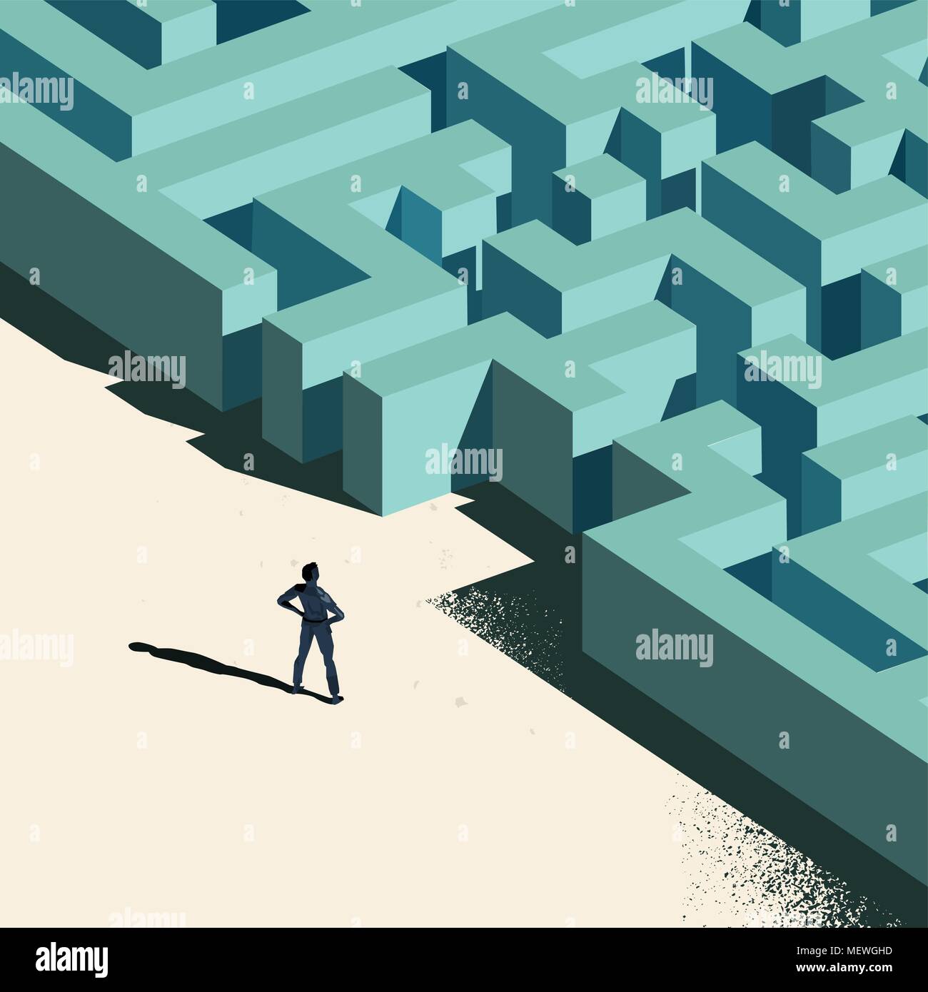 Défi de l'entreprise - à venir. Labyrinthe Une personne debout à l'entrée d'un labyrinthe. Illustration vecteur conceptuel. Illustration de Vecteur