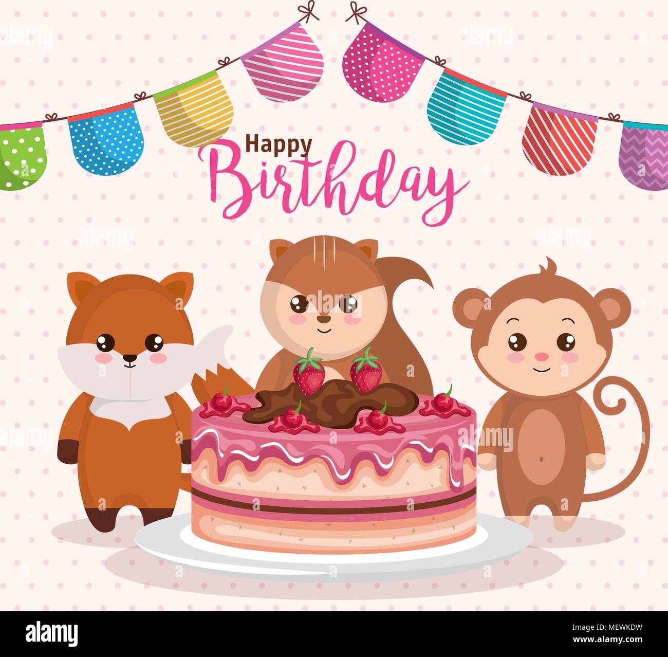 Joyeux Anniversaire Carte Avec Le Groupe D Animaux Image Vectorielle Stock Alamy