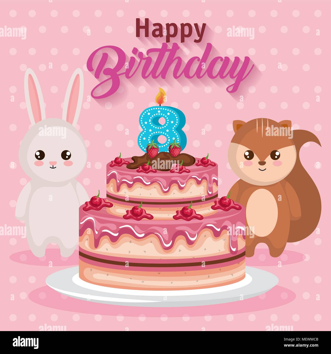 Joyeux Anniversaire Carte Avec Chipmunk Et Lapin Image Vectorielle Stock Alamy