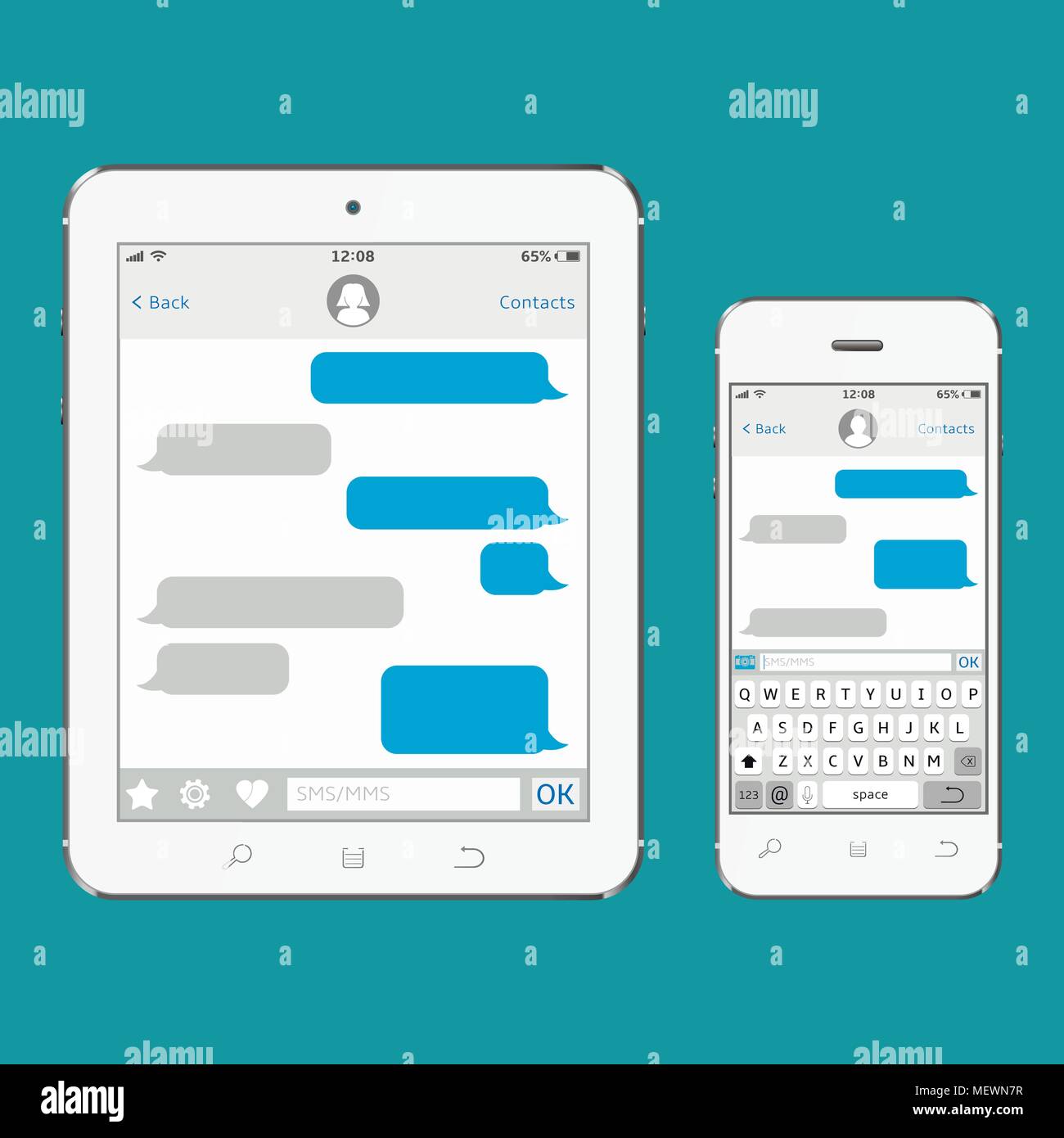 Téléphone mobile et tablette avec messaging application sms. Chat et  messagerie concept. Vector illustration Image Vectorielle Stock - Alamy