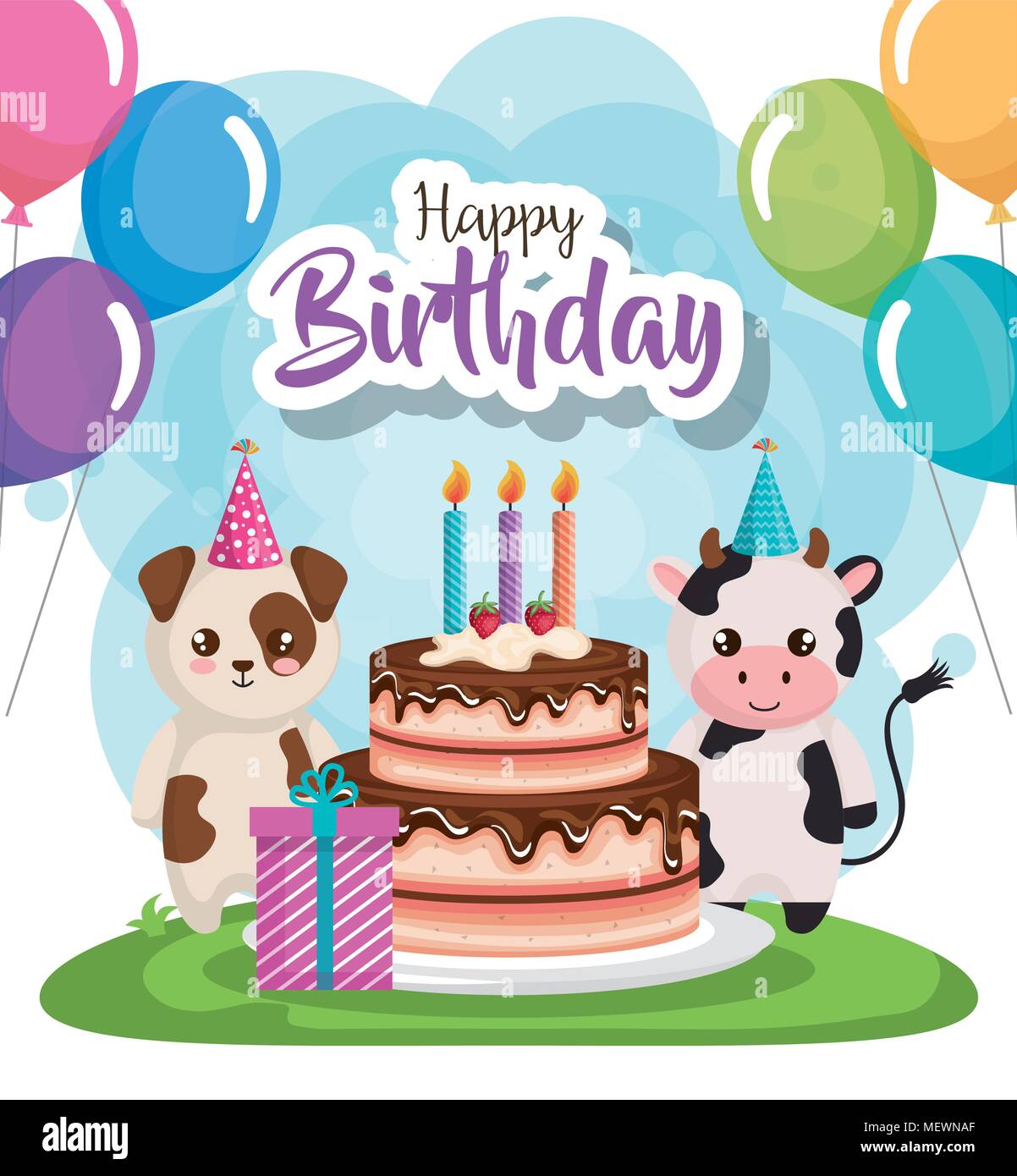 Joyeux Anniversaire Carte Avec Le Groupe D Animaux Image Vectorielle Stock Alamy