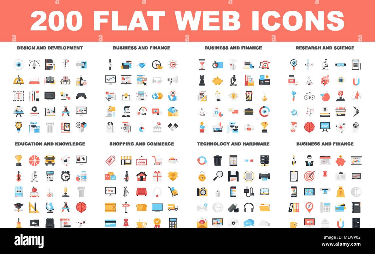 Icônes Web plat Illustration de Vecteur