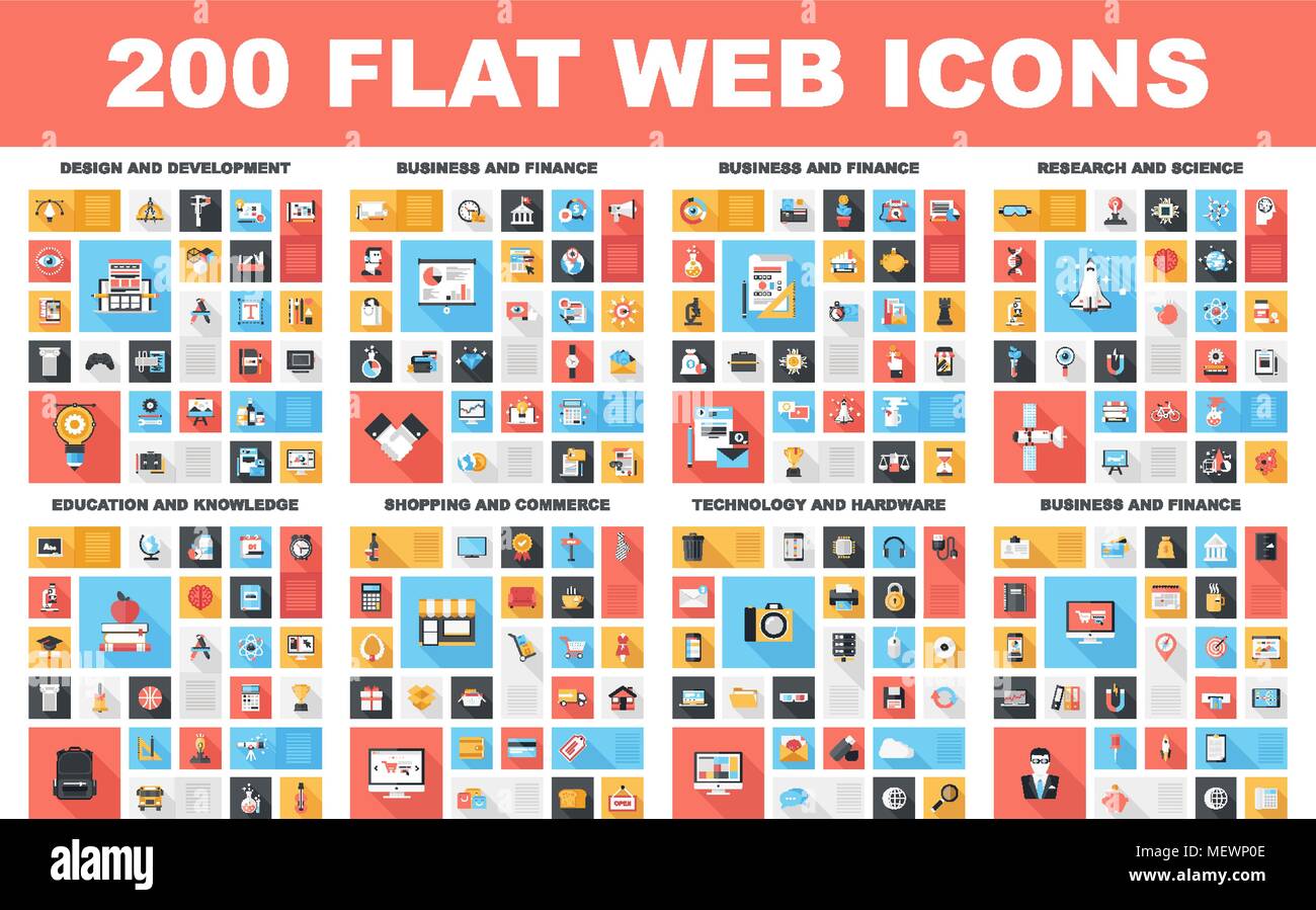 Icônes Web plat Illustration de Vecteur