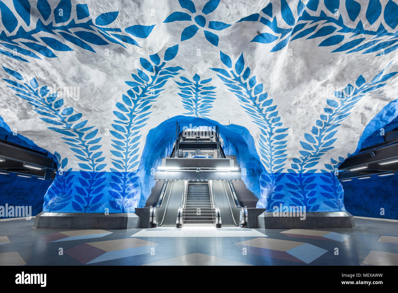 La vue classique du célèbre T-Centralen métro à Stockholm Tunnelbana métro, Suède, Scandinavie Banque D'Images