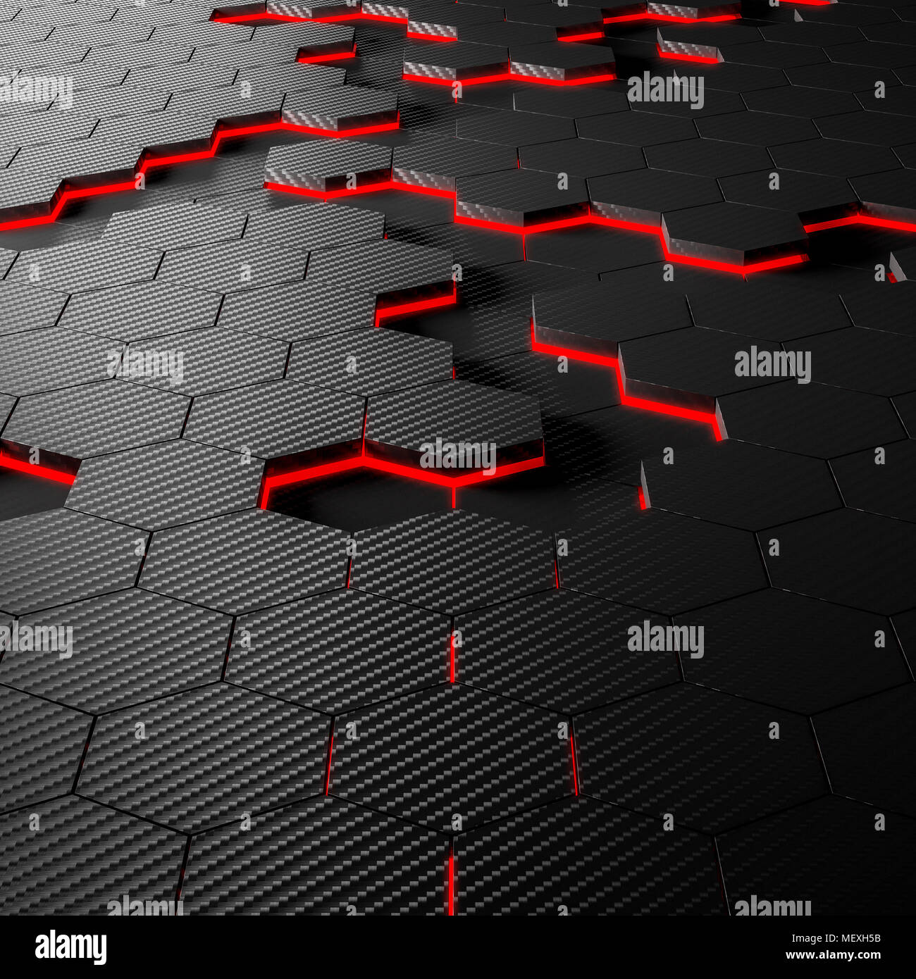 Arrière-plan hexagonal en fibre de carbone de l'image de rendu 3D Banque D'Images
