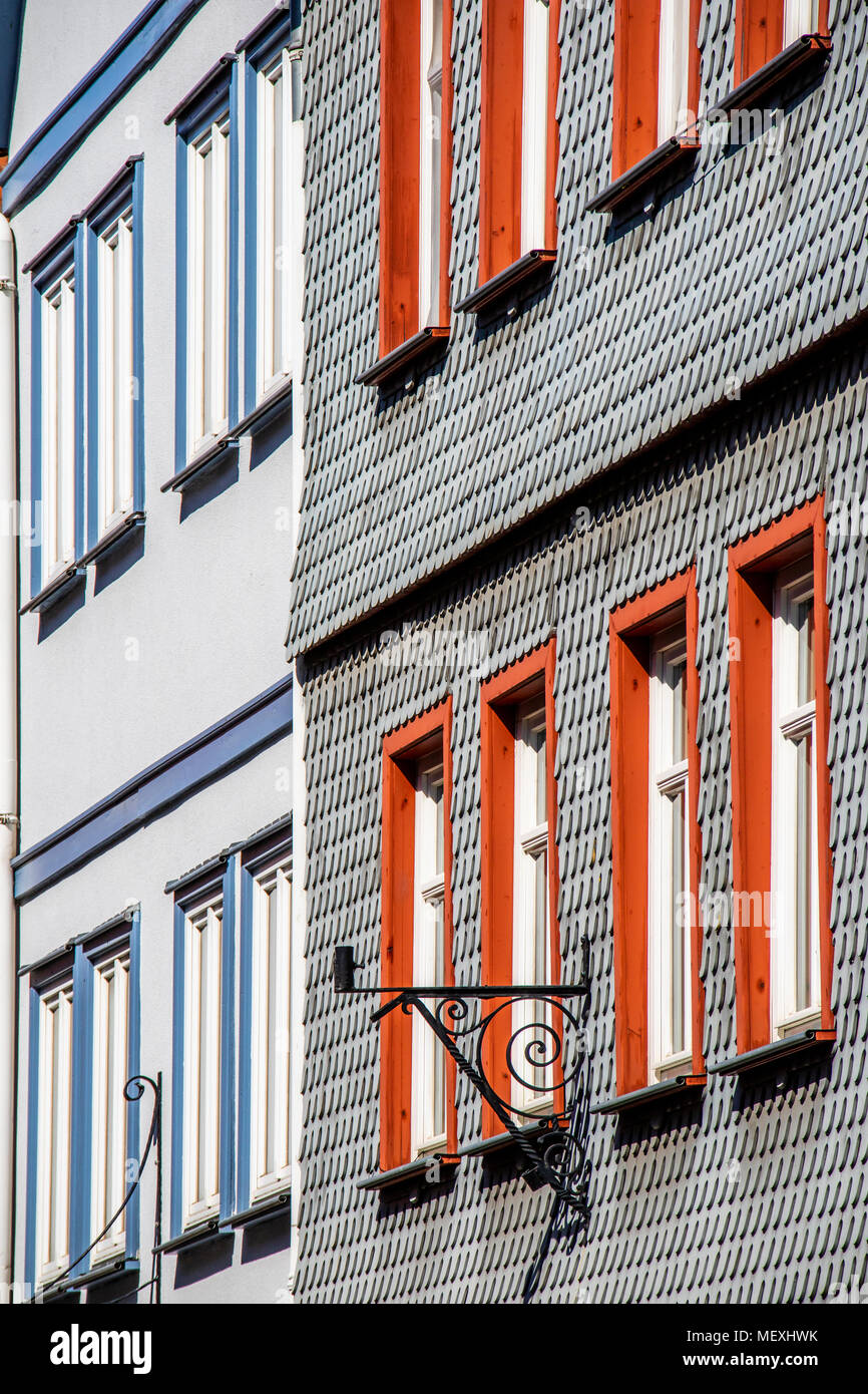 Centre-ville historique de Büdingen, Hesse, Germany, Europe, façade en vieille ville Banque D'Images