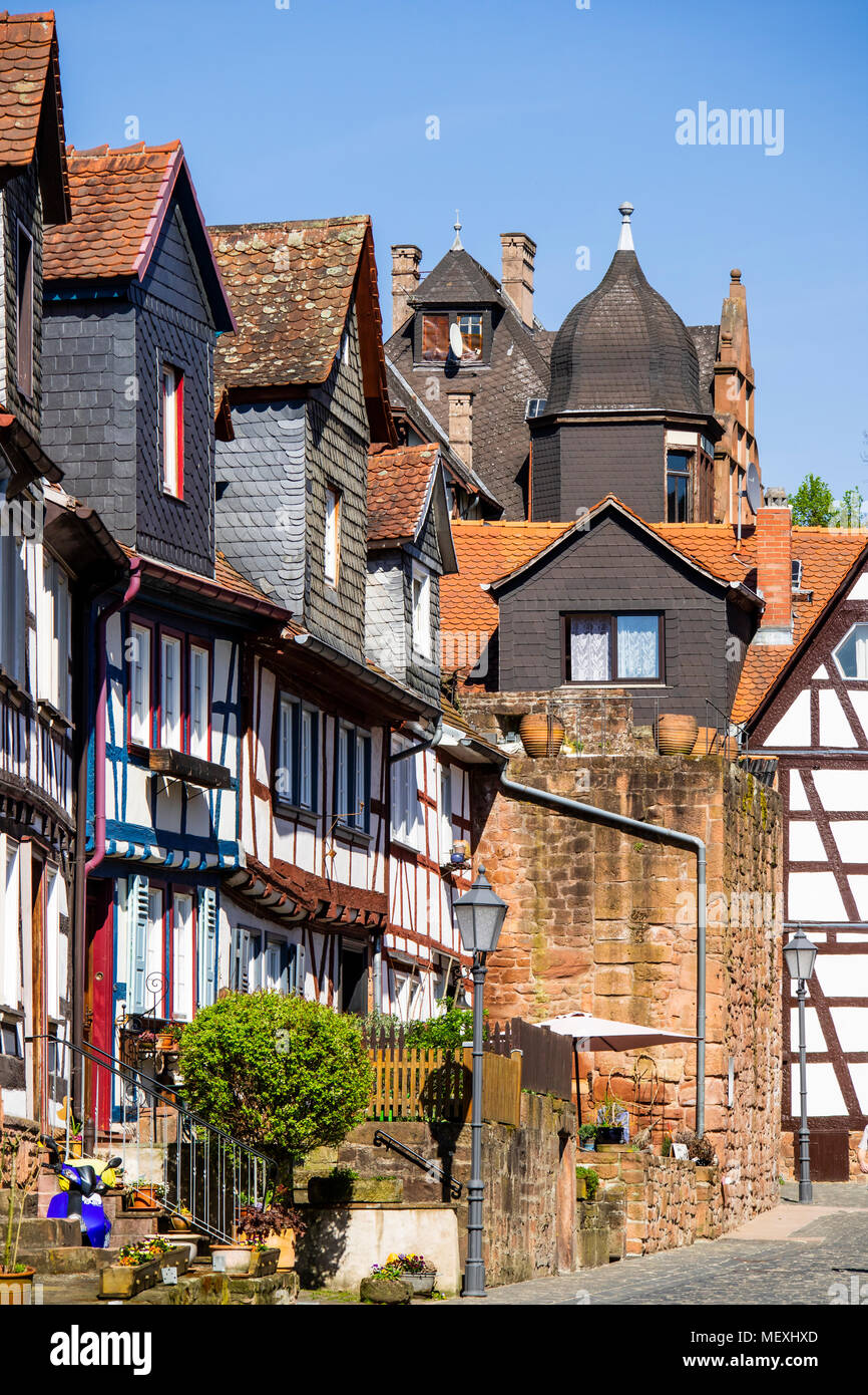 Maisons à colombages dans le centre historique de la ville de Büdingen, Hesse, Germany, Europe Banque D'Images