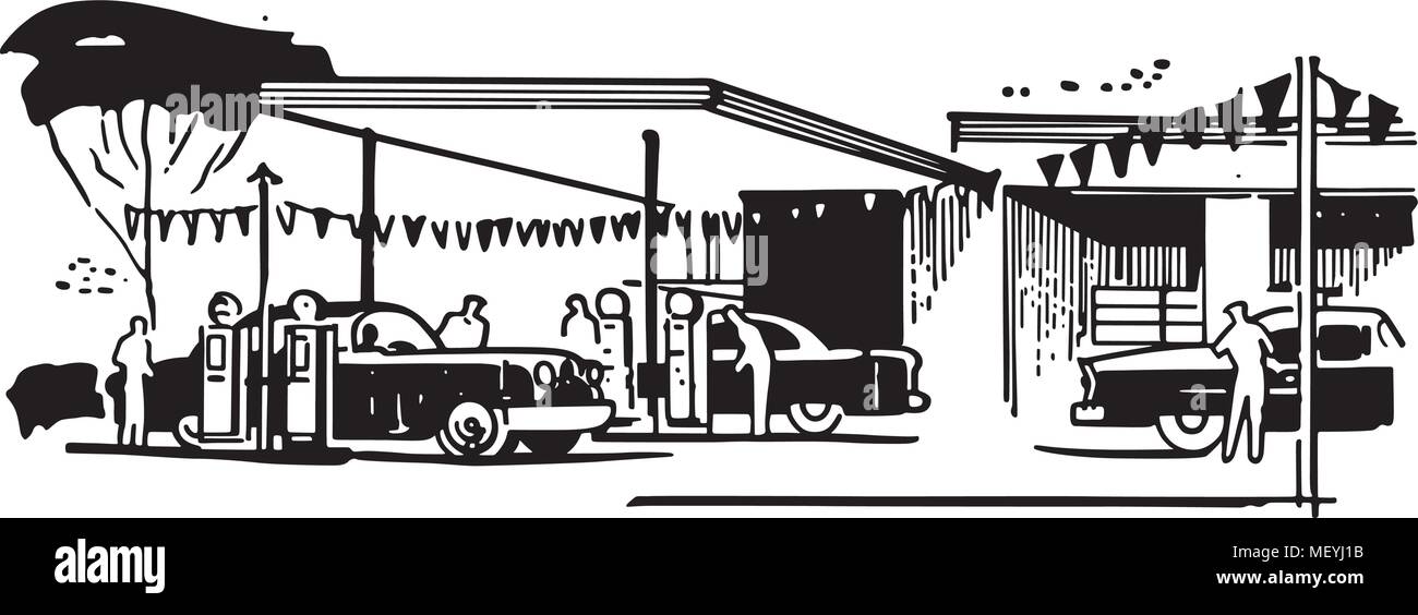 Gas Station - Retro Clipart Illustration Illustration de Vecteur