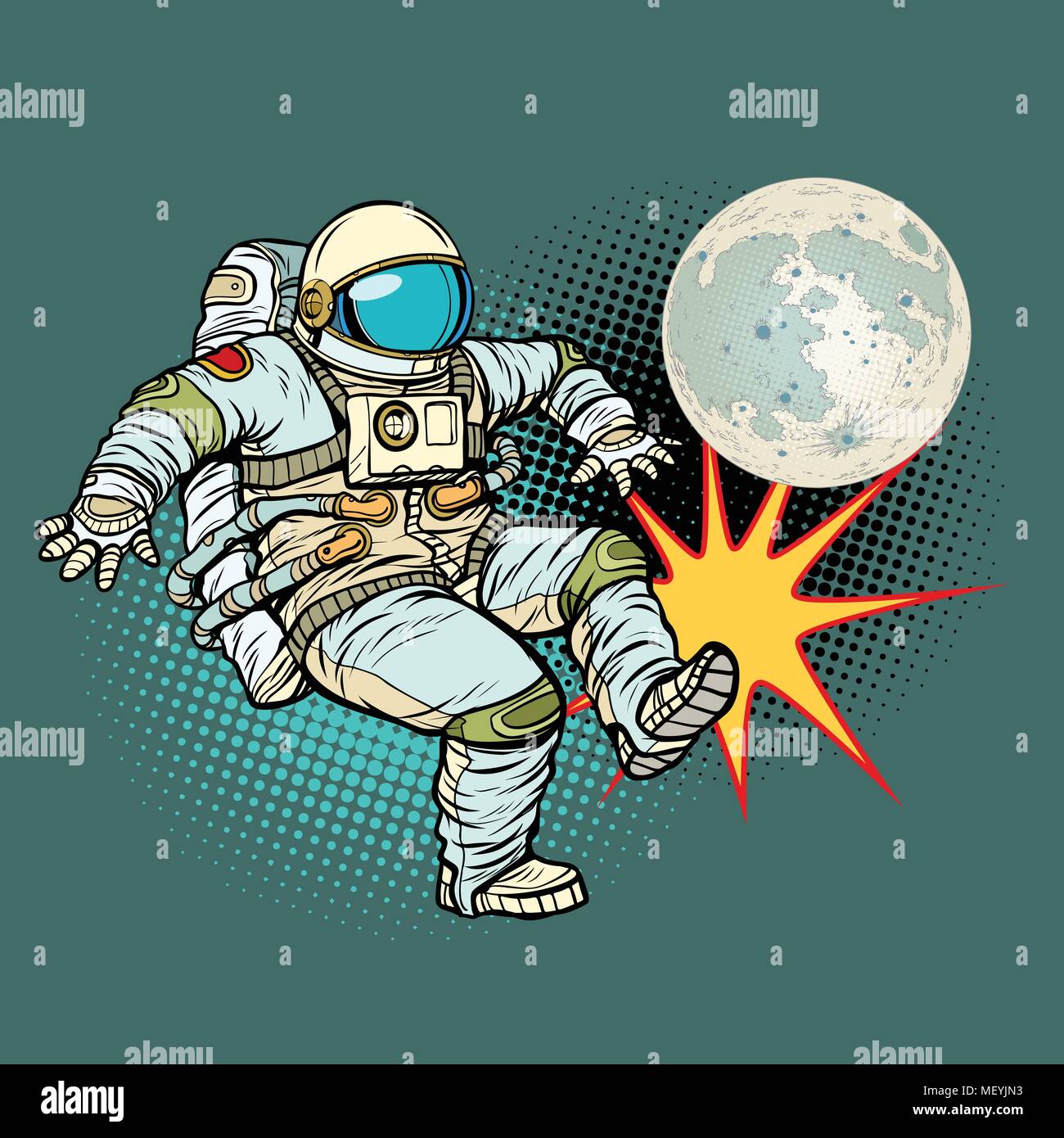 Joue au football avec l'astronaute lune Illustration de Vecteur