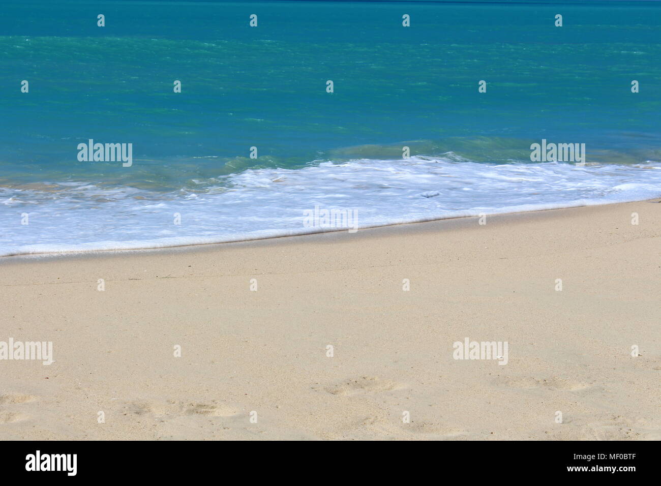 Un typique plage des Caraïbes à Antigua, la mer turquoise et sable blanc. Banque D'Images
