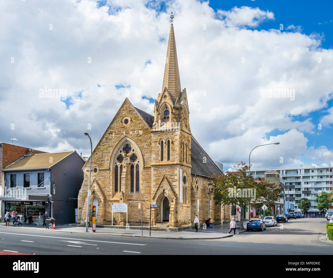 Ancienne église de la congrégation à la rue de l'église de style gothique victorien, l'architecture de grès, Parramatta, capitale économique du Grand Ouest de Sydney, sw Banque D'Images