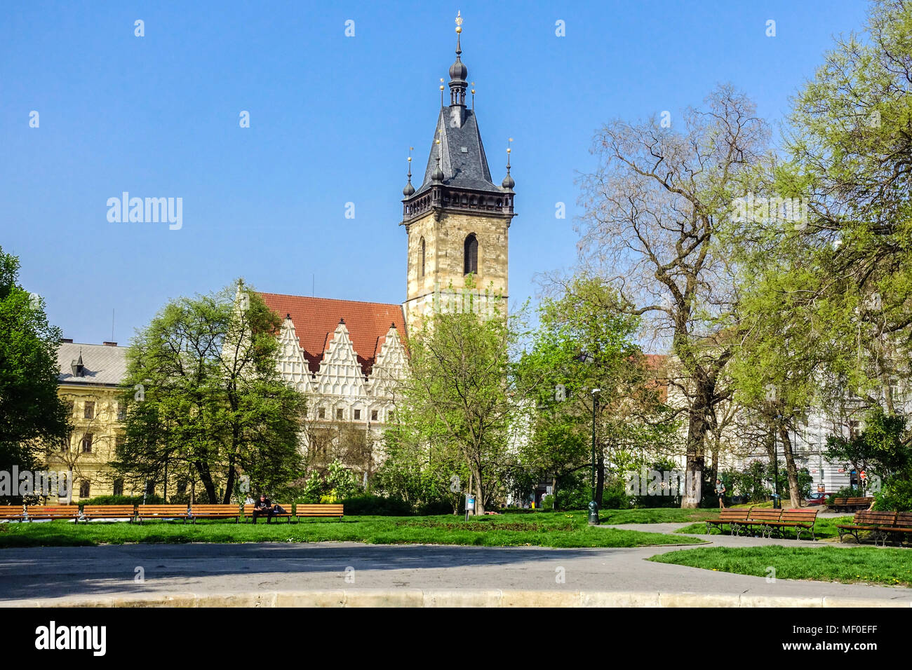 Nouvelle ville l'Hôtel de ville et Tour, Karlovo Namesti, place Charles, Prague, République Tchèque Banque D'Images