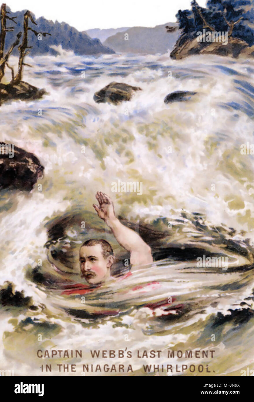 MATTHEW WEBB (1848-1883) Première personne à traverser la Manche. Il est décédé le 24 juillet 1883 d'essayer de nager à travers le Whirlpool Rapids sur la rivière Niagara en dessous du Niagara Falls comme indiqué dans cet hôtel contemporain de l'impression. Banque D'Images