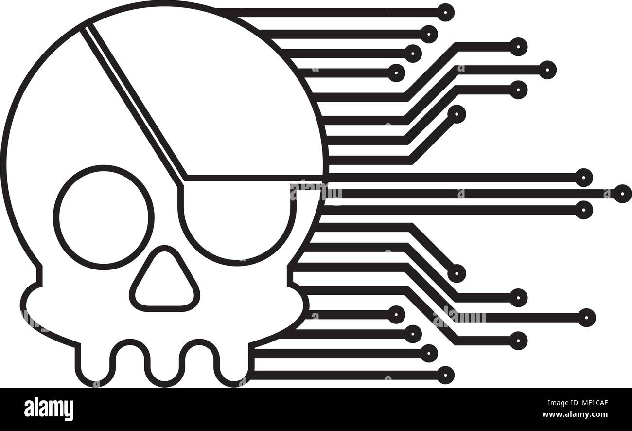 Crâne pirate attaque de virus avec electric circuit Illustration de Vecteur