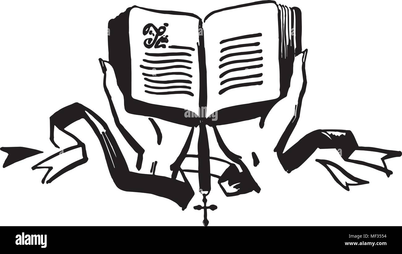 Hands Holding Bible Ouverte Retro Clipart Illustration Image Vectorielle Stock Alamy