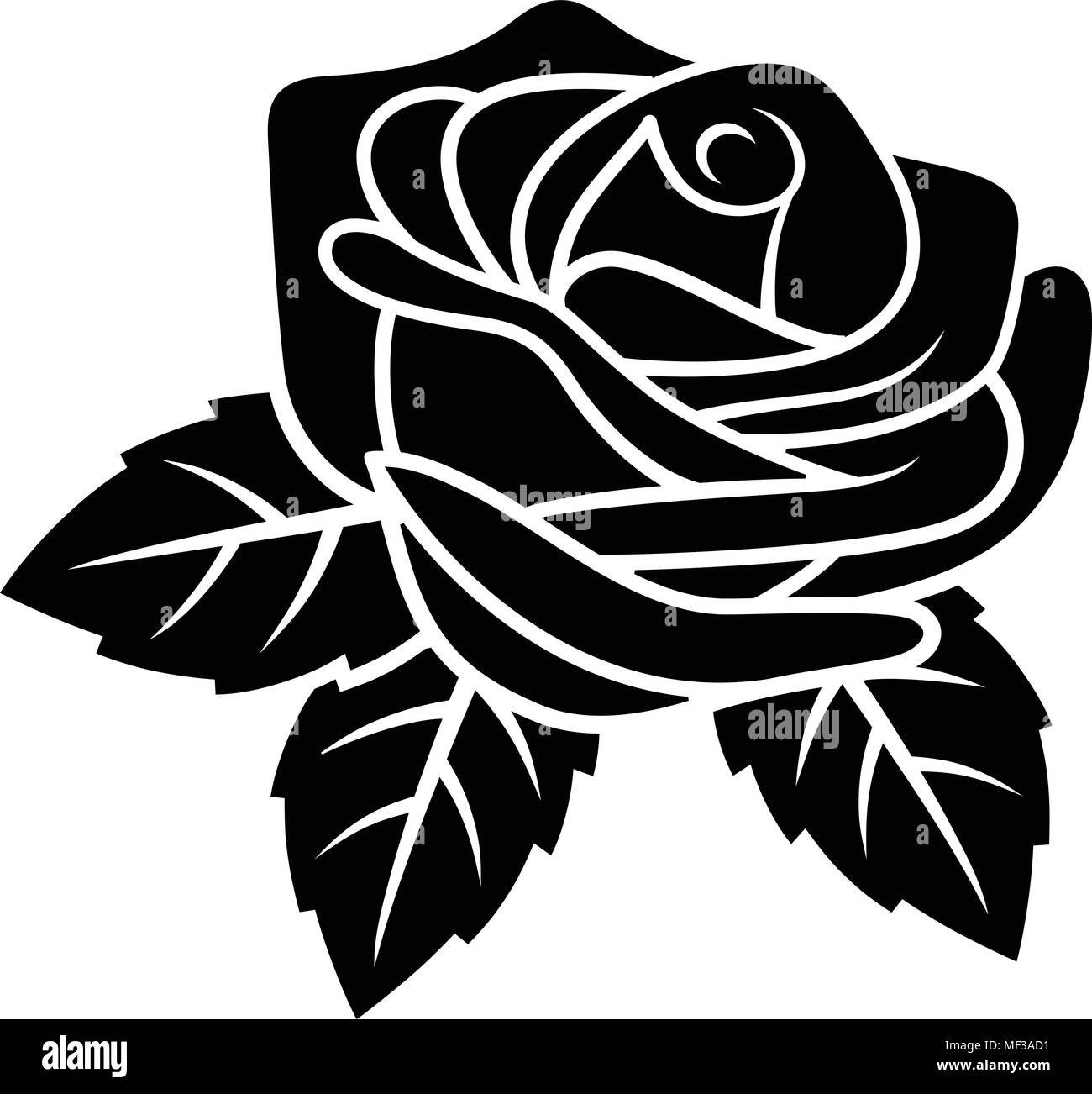Silhouette Rose isolé sur fond blanc. Pour utiliser le motif du tissu, tatouage, motif et de décorer des cartes de vœux, invitations Illustration de Vecteur