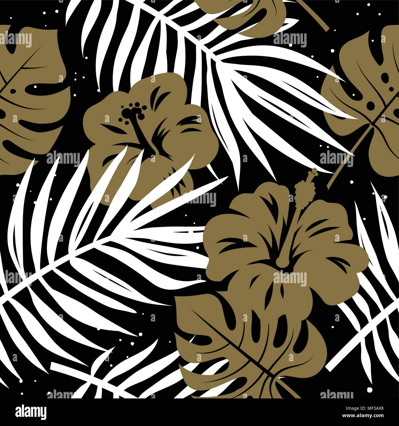 Modèle transparent avec des feuilles de palmiers tropicaux et de fleurs exotiques. Hand drawn vector background. Papier peint à fleurs à la mode Illustration de Vecteur