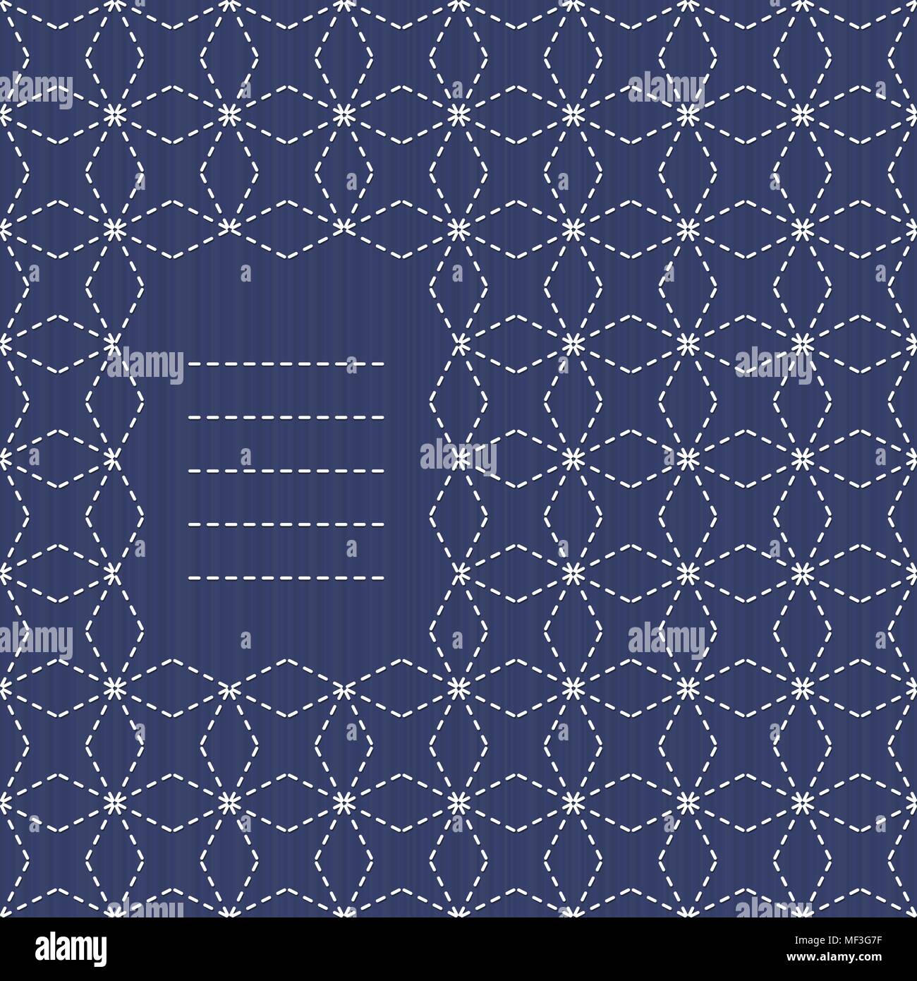 Ornement de broderie traditionnelle japonaise et dans le cadre de texte. Motif Monochrome Sashiko - Sept Trésors de Bouddha (Shippo). Abstract vector en toile de fond. Besoin Illustration de Vecteur