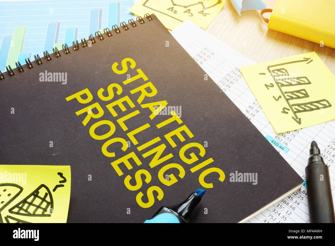 Livre sur le processus de vente stratégique et de bâtons. Banque D'Images