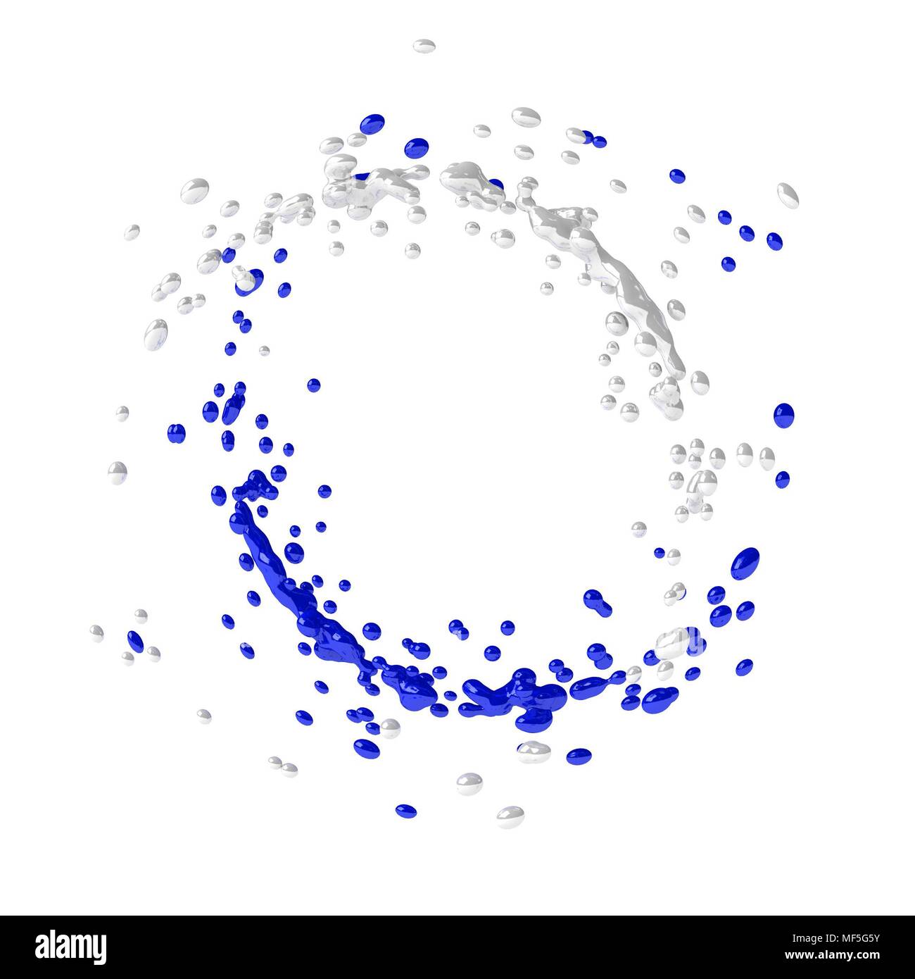 Liquides, bleu et blanc sur fond blanc, isolé Banque D'Images