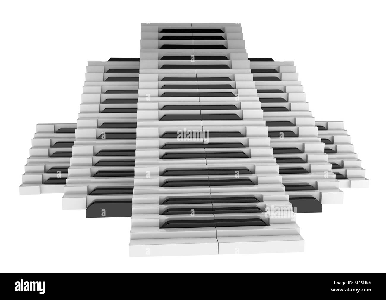 Plusieurs clés de piano 3d escaliers, over white Banque D'Images